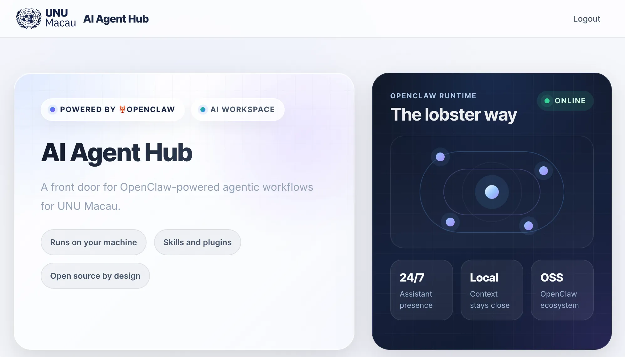 The institutional AI agent hub interface
