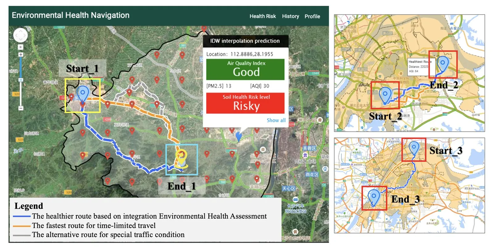 Health-aware route guidance around environmental hazards