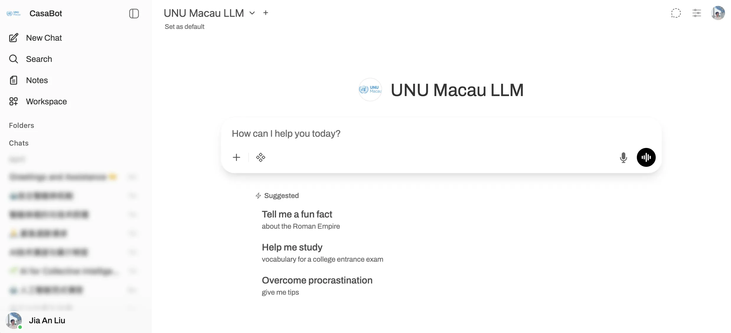 The UNU Macau LLM chat interface
