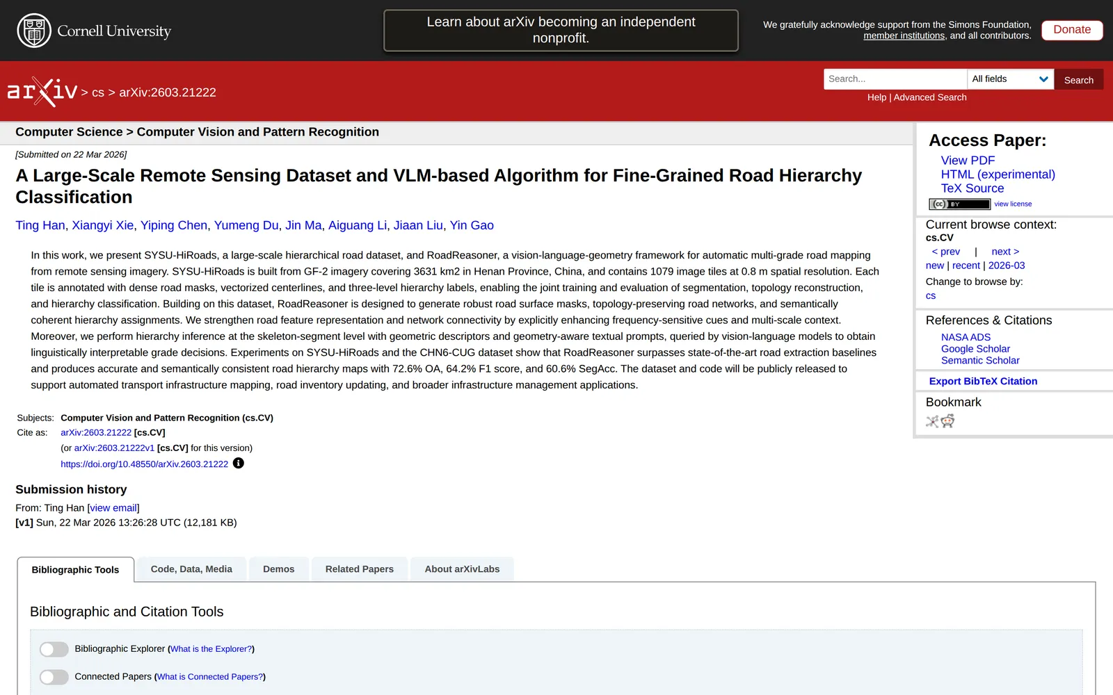 The SYSU-HiRoads paper on arXiv